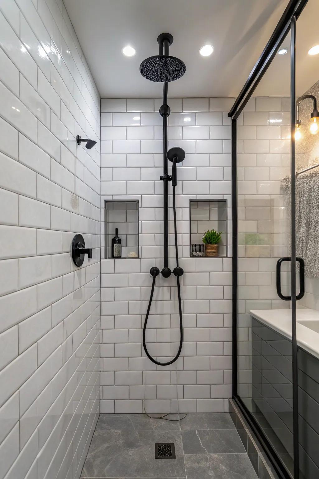 Monochrome themes bring sleek sophistication to small bathroom spaces.