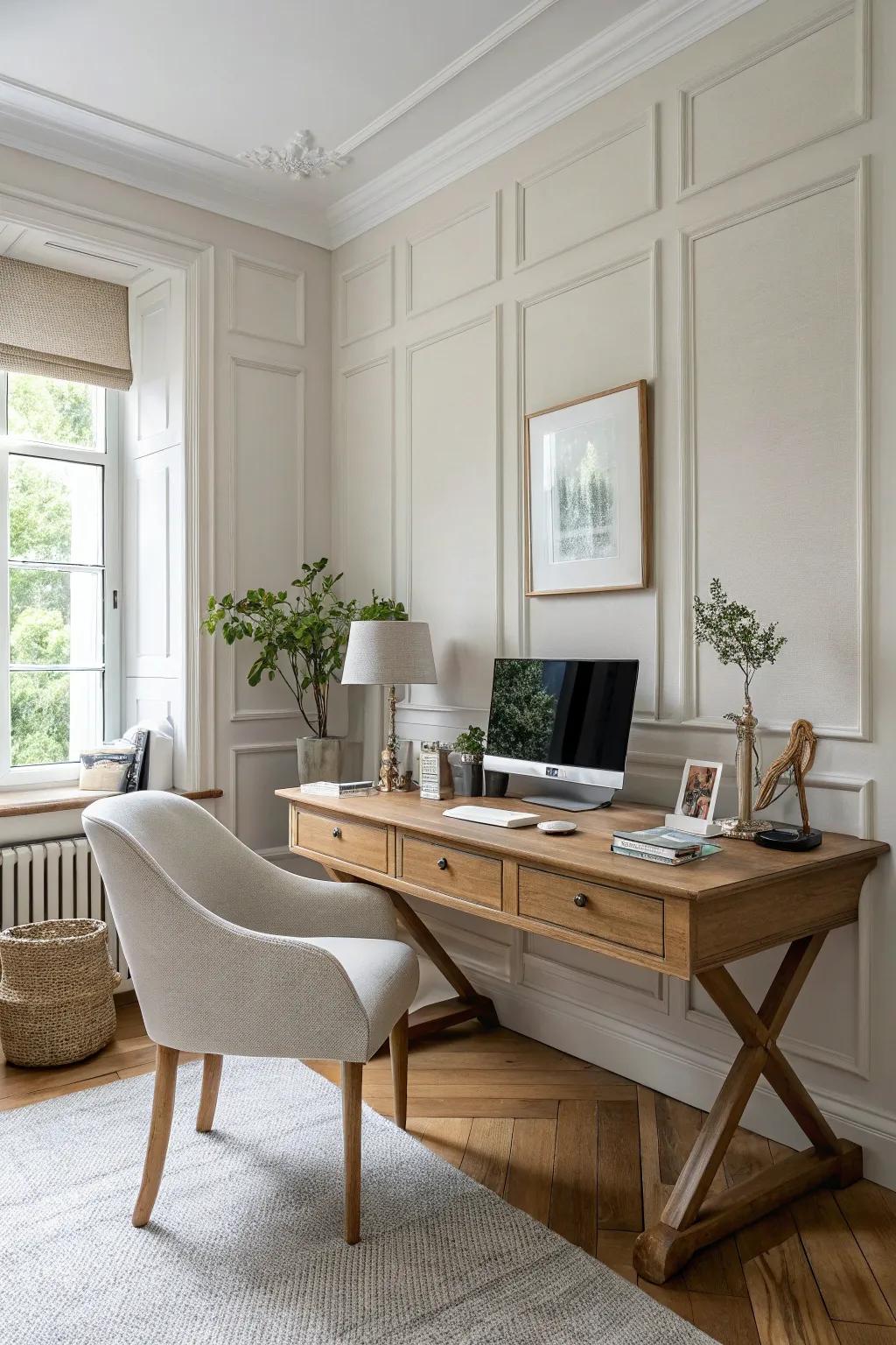 Sophisticated molding in your office can make work feel more luxurious. 💼 #OfficeInspiration #HomeWork #DesignDetails