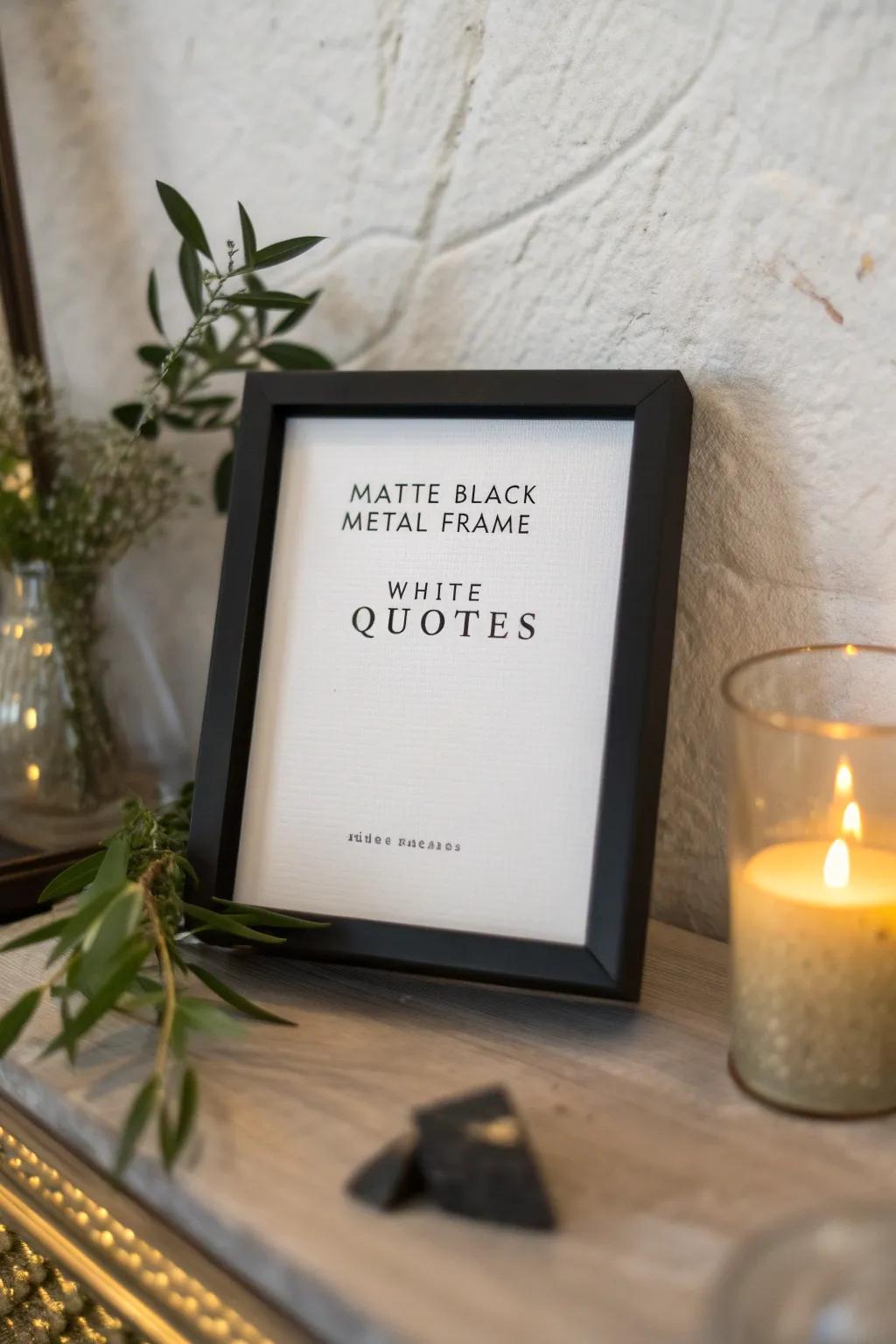 Inspire and decorate with a black frame featuring meaningful white quotes.
