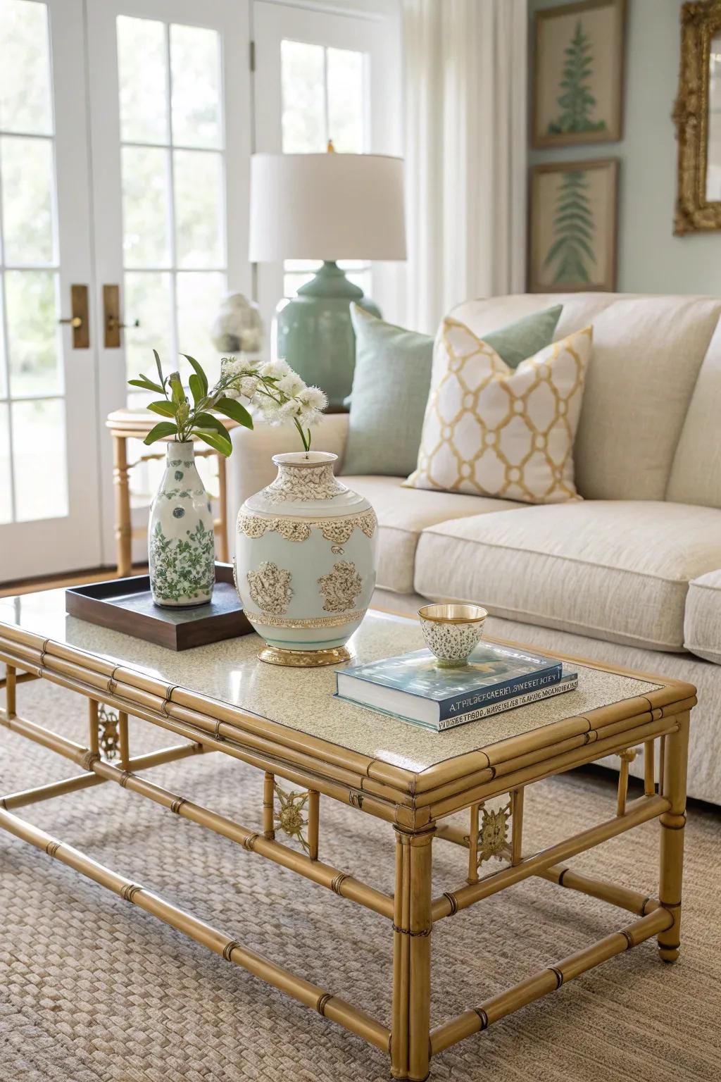 Faux bamboo blends classic chinoiserie with modern design. #FauxBamboo #HybridDecor