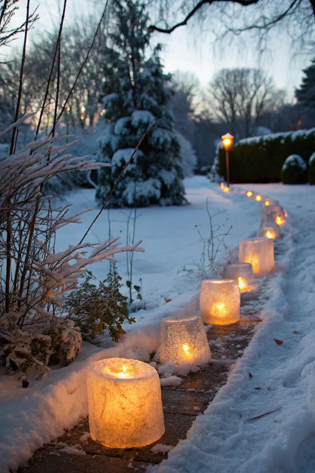Light up the night with enchanting ice luminaries in your winter garden.
