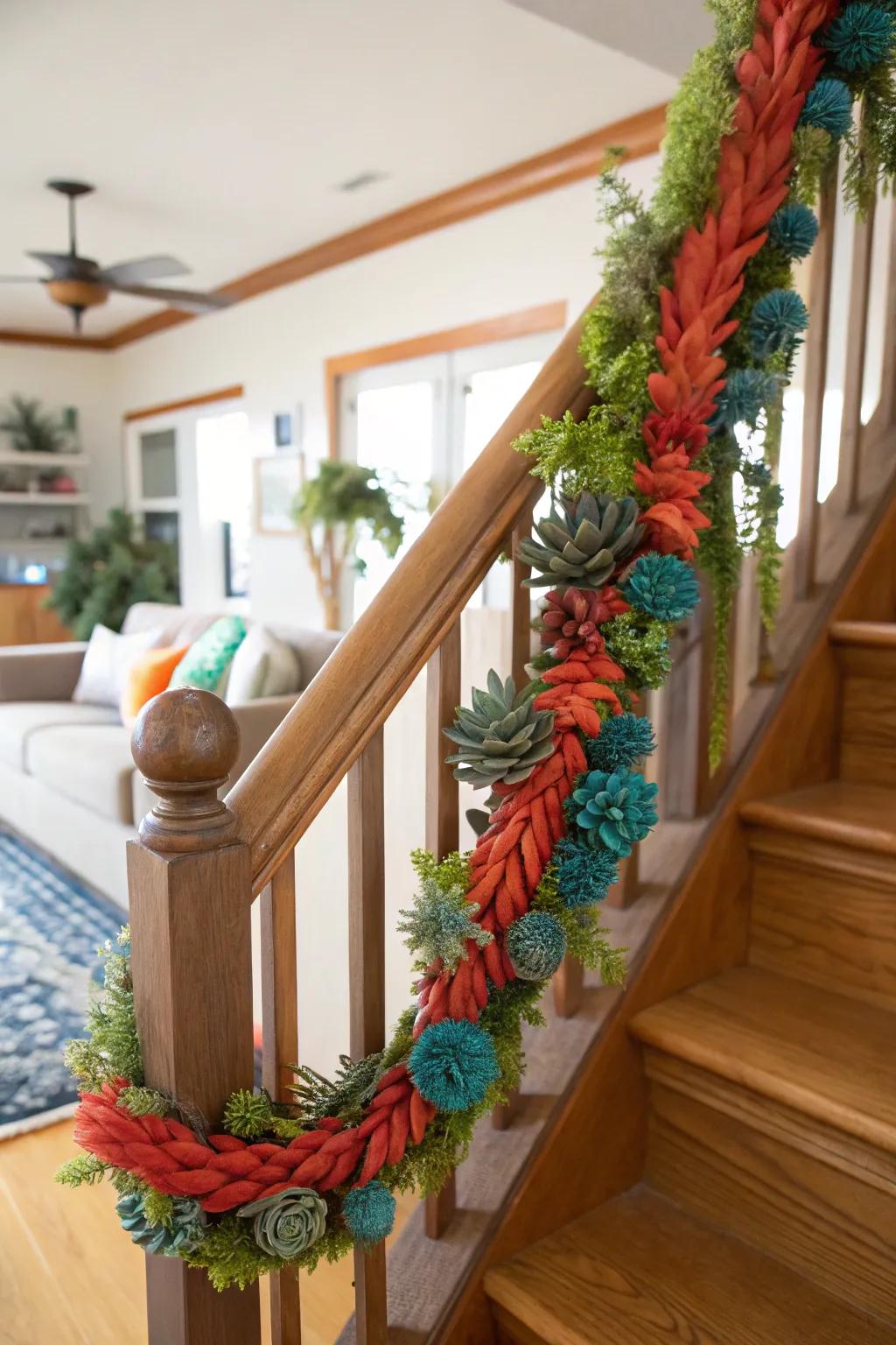 Create a stunning visual impact with a garland of succulents that brings nature into your festive decor.