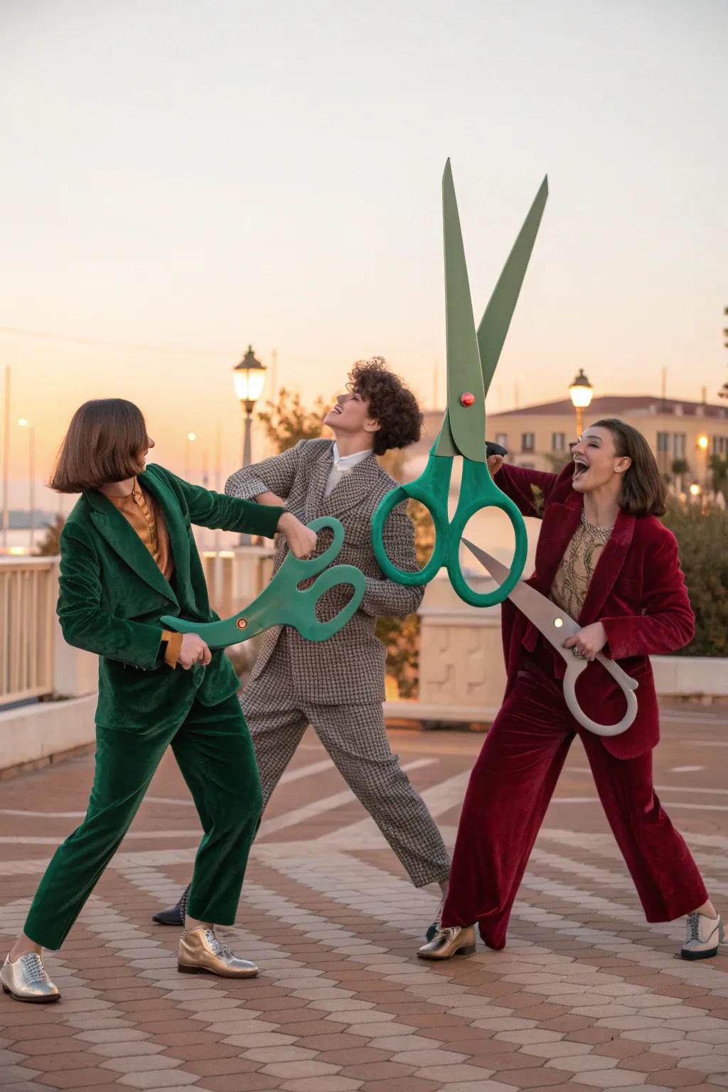 Take a playful approach with this Rock, Paper, Scissors costume trio! ✂️🪨📄 #ClassicGames #FunCostumes