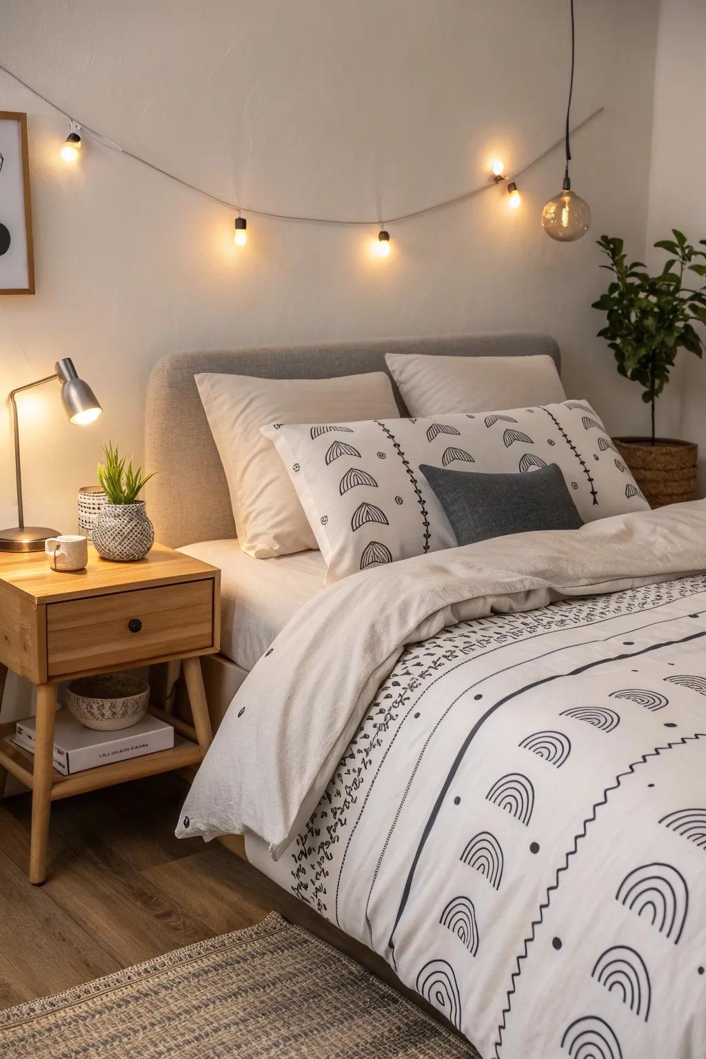 Simplicity meets style with minimalist line patterns for a clean and modern bedroom. 🛏️ #MinimalistDesign #BedroomGoals #SimpleElegance