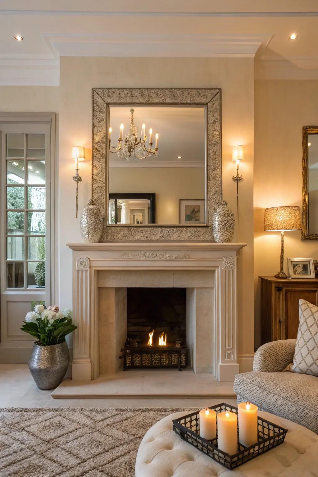 Embrace simplicity with a minimalist mirror that lets your fireplace's beauty shine. 🌿 #Minimalism #ChicDesign