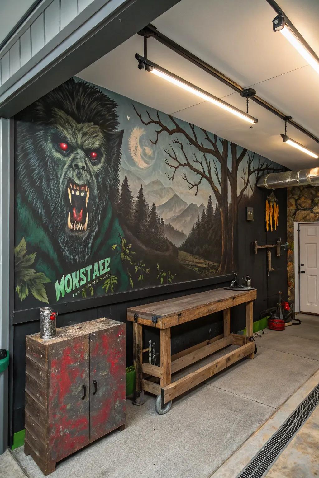 Monstrous murals transform plain walls into scenes from a Halloween nightmare.