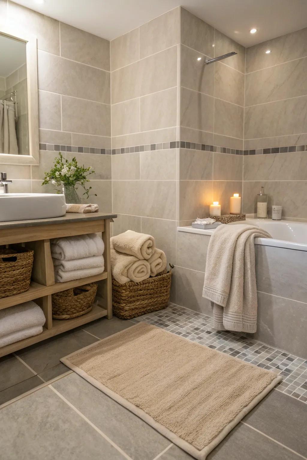 Create harmony with a balance of grey and soft neutrals.