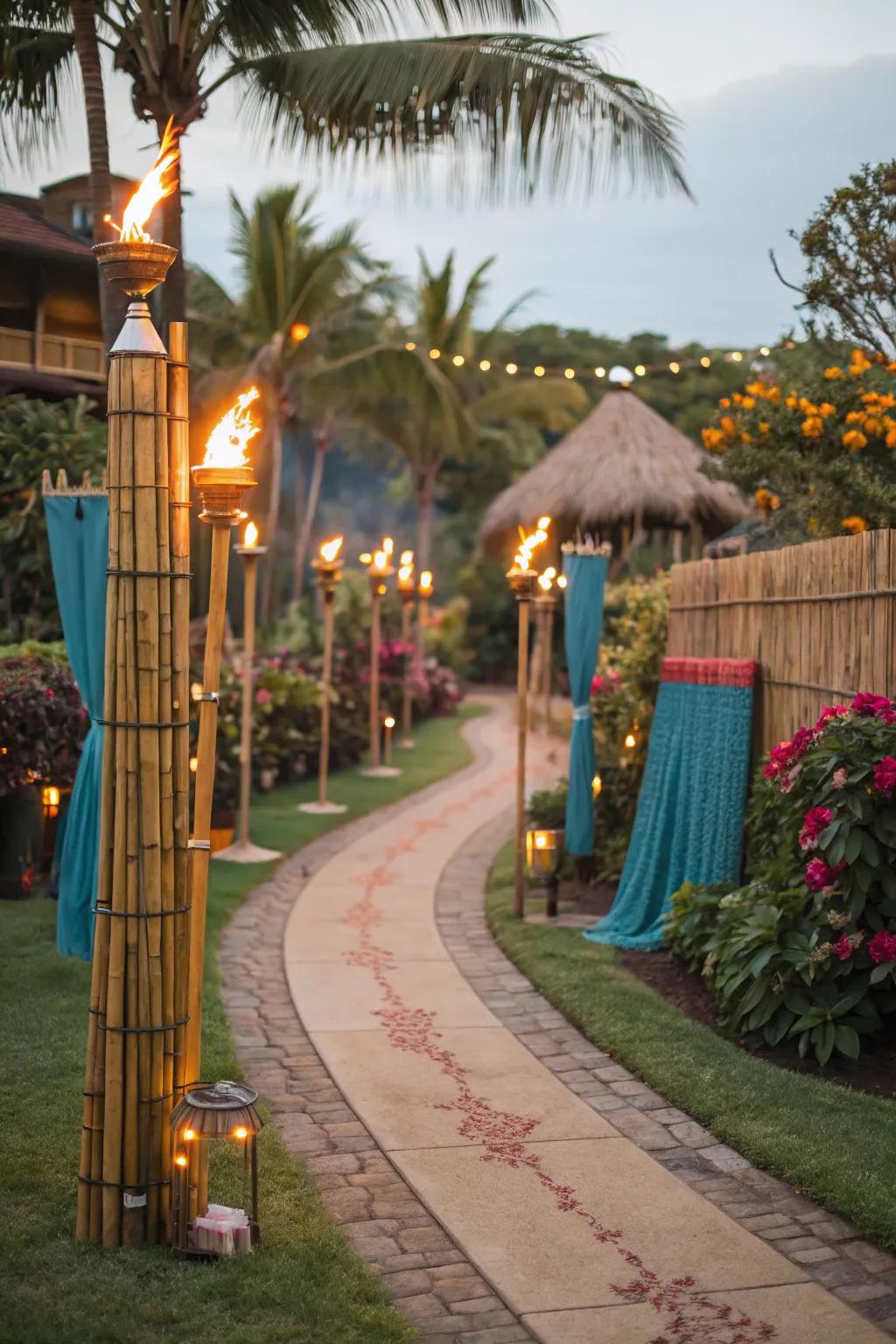 Welcome guests with tiki torch pathways that light up the night and set the tropical mood!
