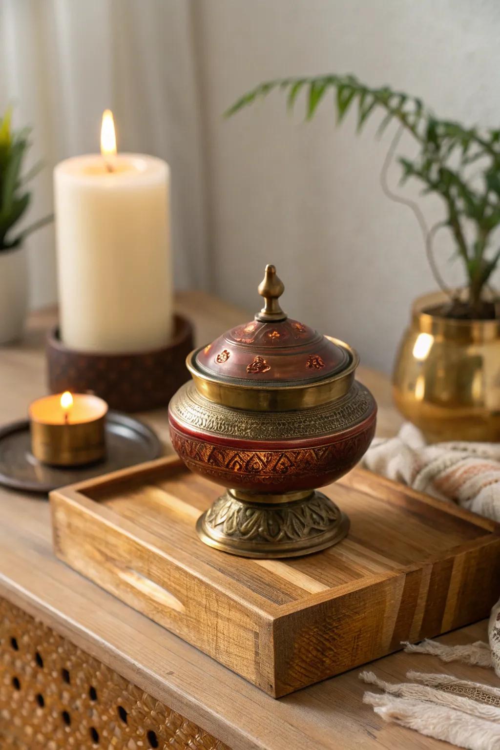 Enhance your meditation space with this elegant brass incense holder.
