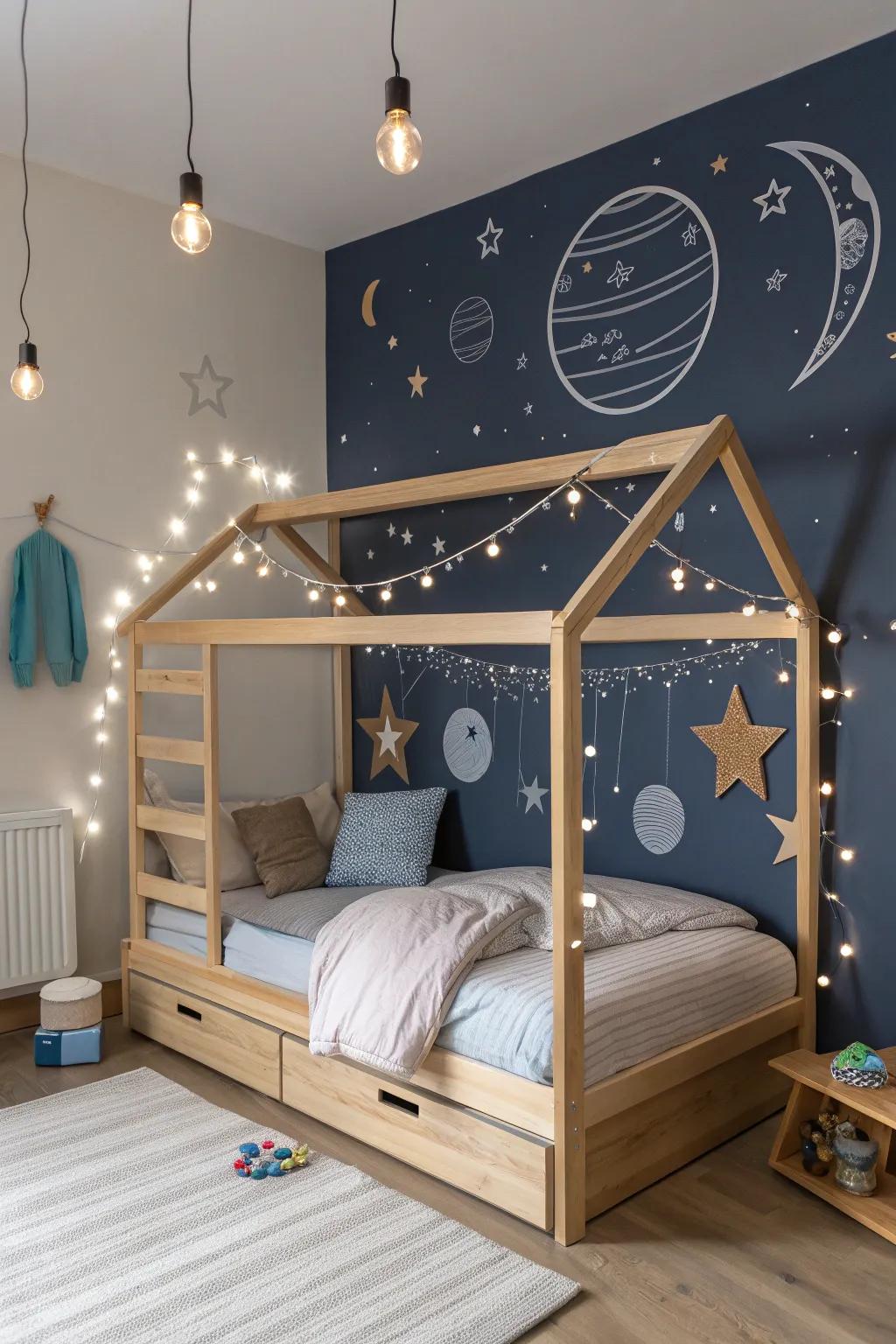 Turn bedtime into a cosmic adventure with a space-themed kura bed.