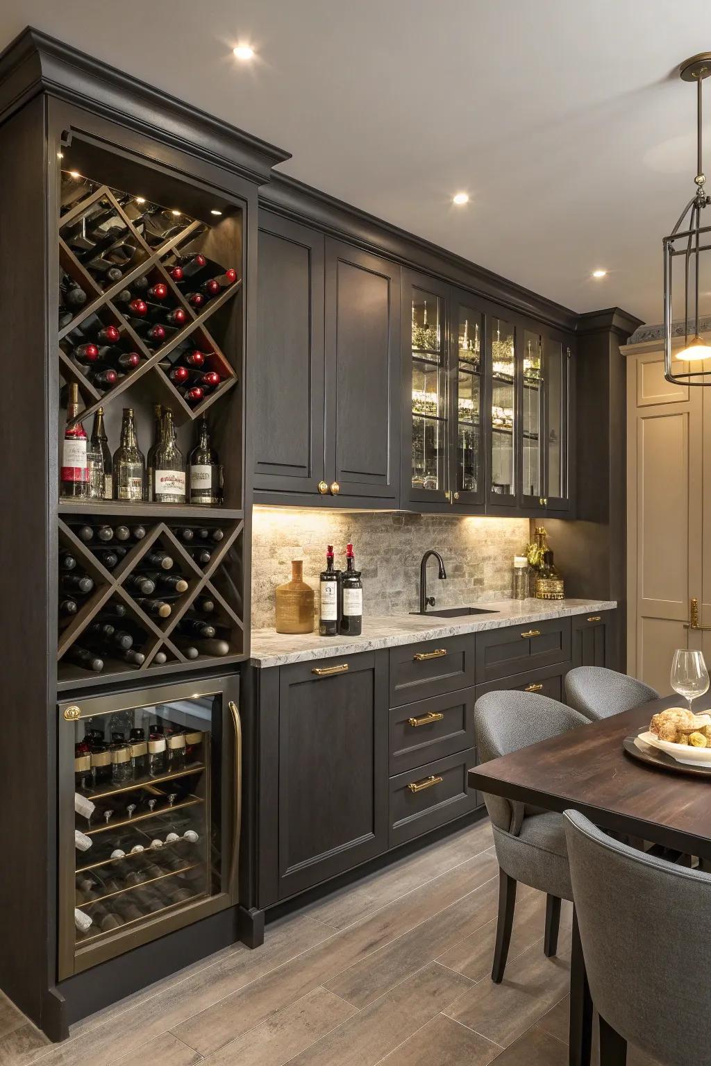 Elevate your kitchen's sophistication with an integrated wine rack that's perfect for entertaining.