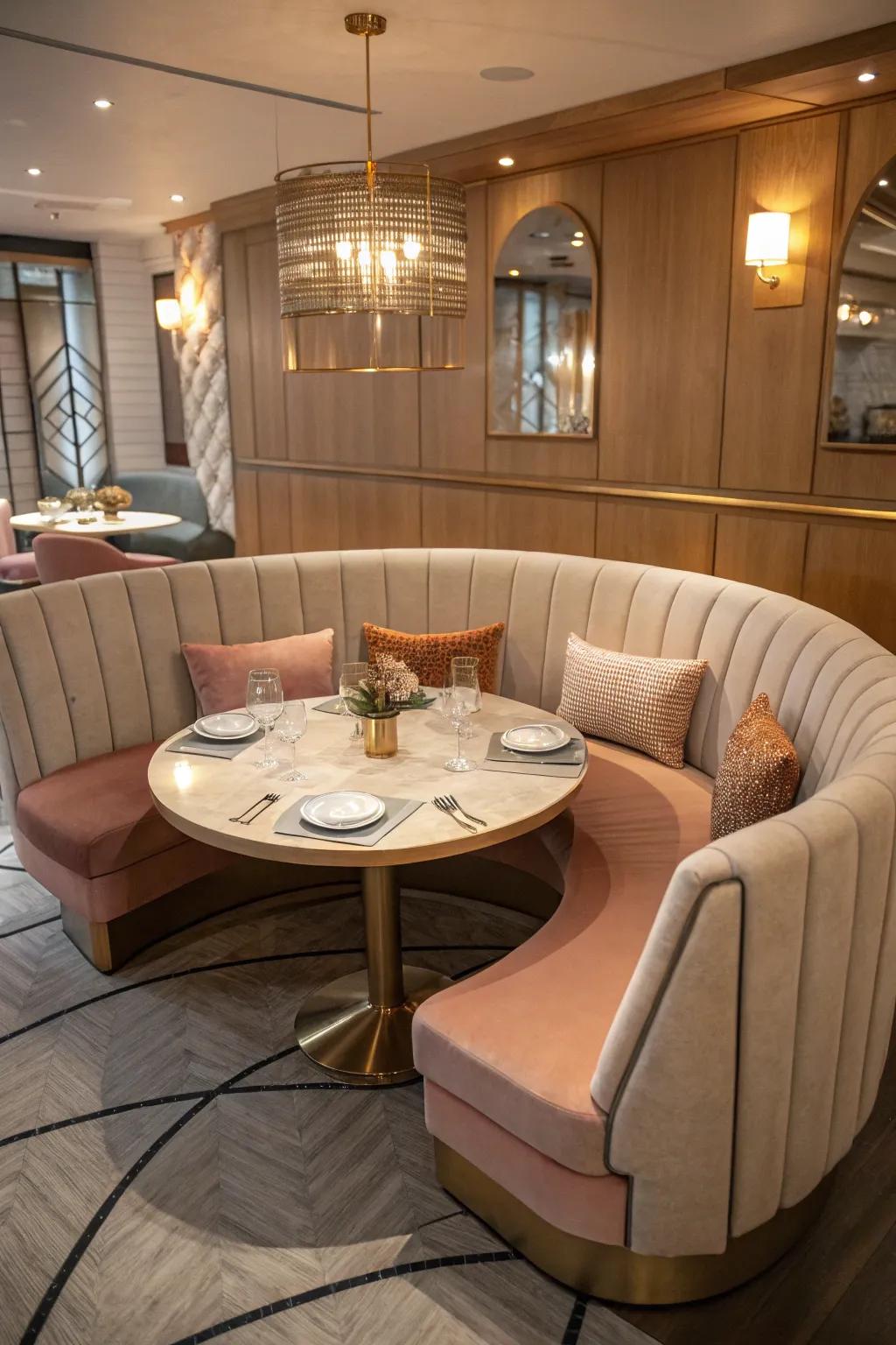 Embrace the curves with a banquette that invites comfort and connection.