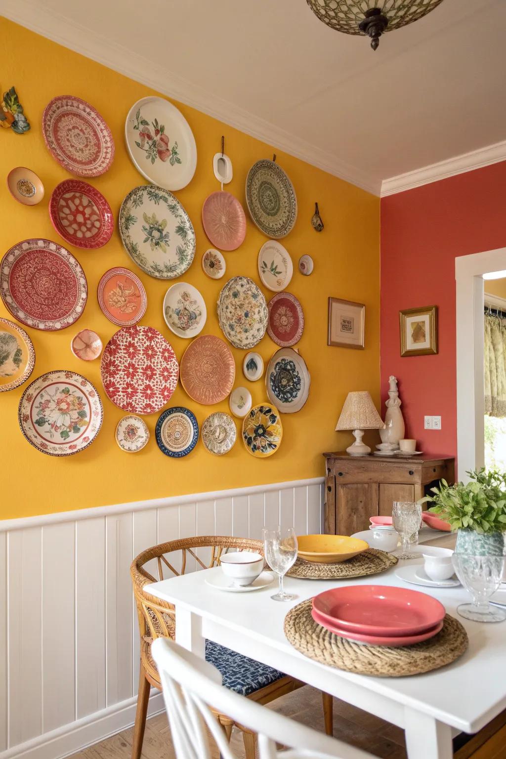 Vintage plates add character and a touch of nostalgia, beautifully displayed on your walls.