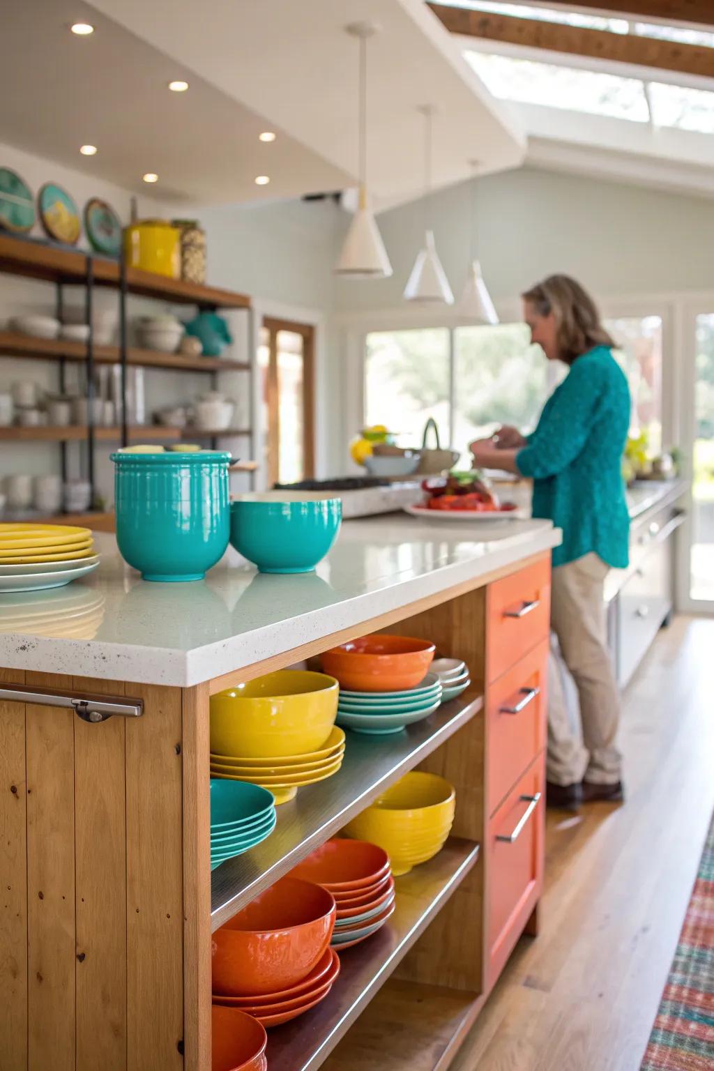 Open shelving adds a personal touch, allowing you to showcase your favorite kitchen items with style.