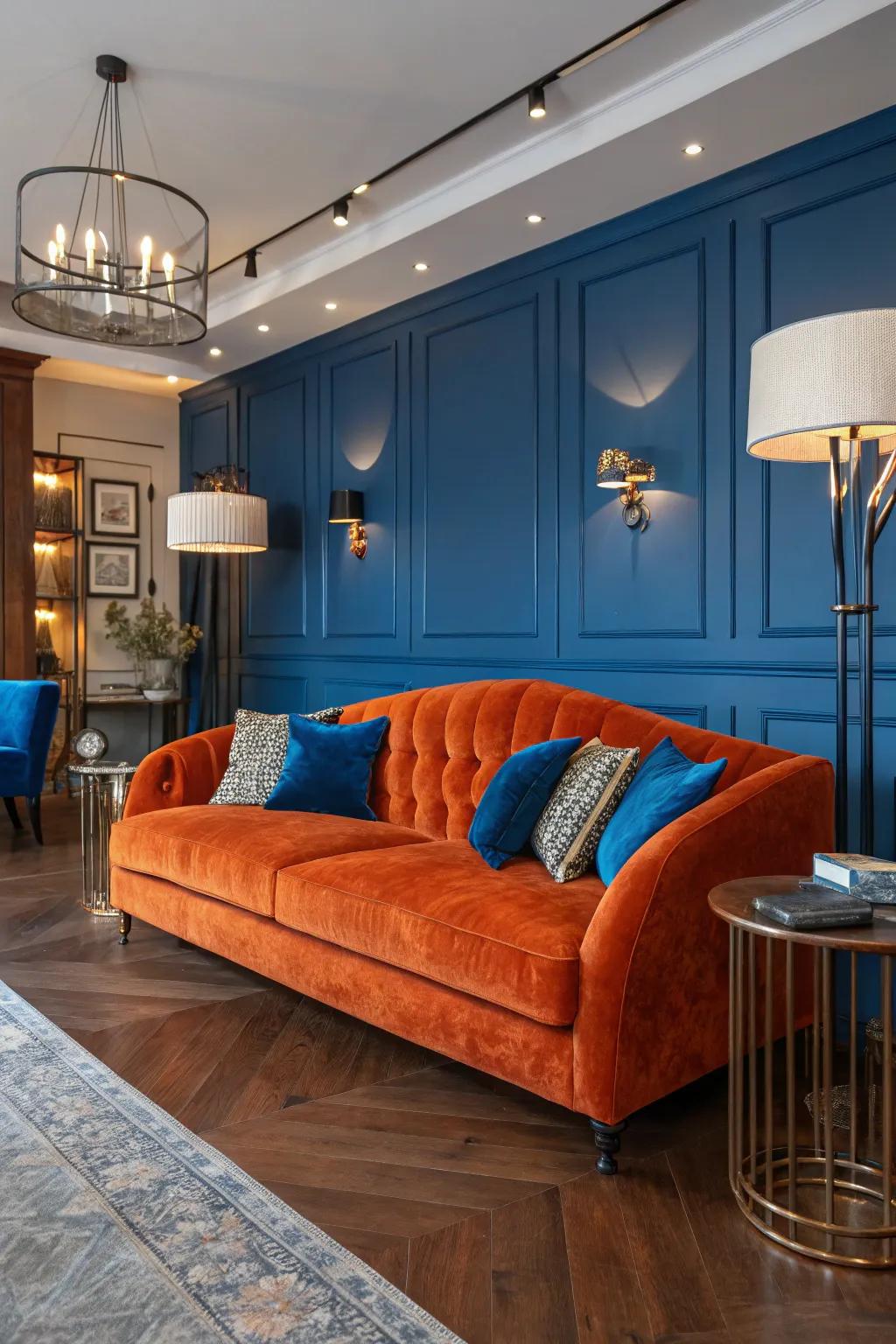 Illuminate your living room's colors with layered lighting for a cozy atmosphere.