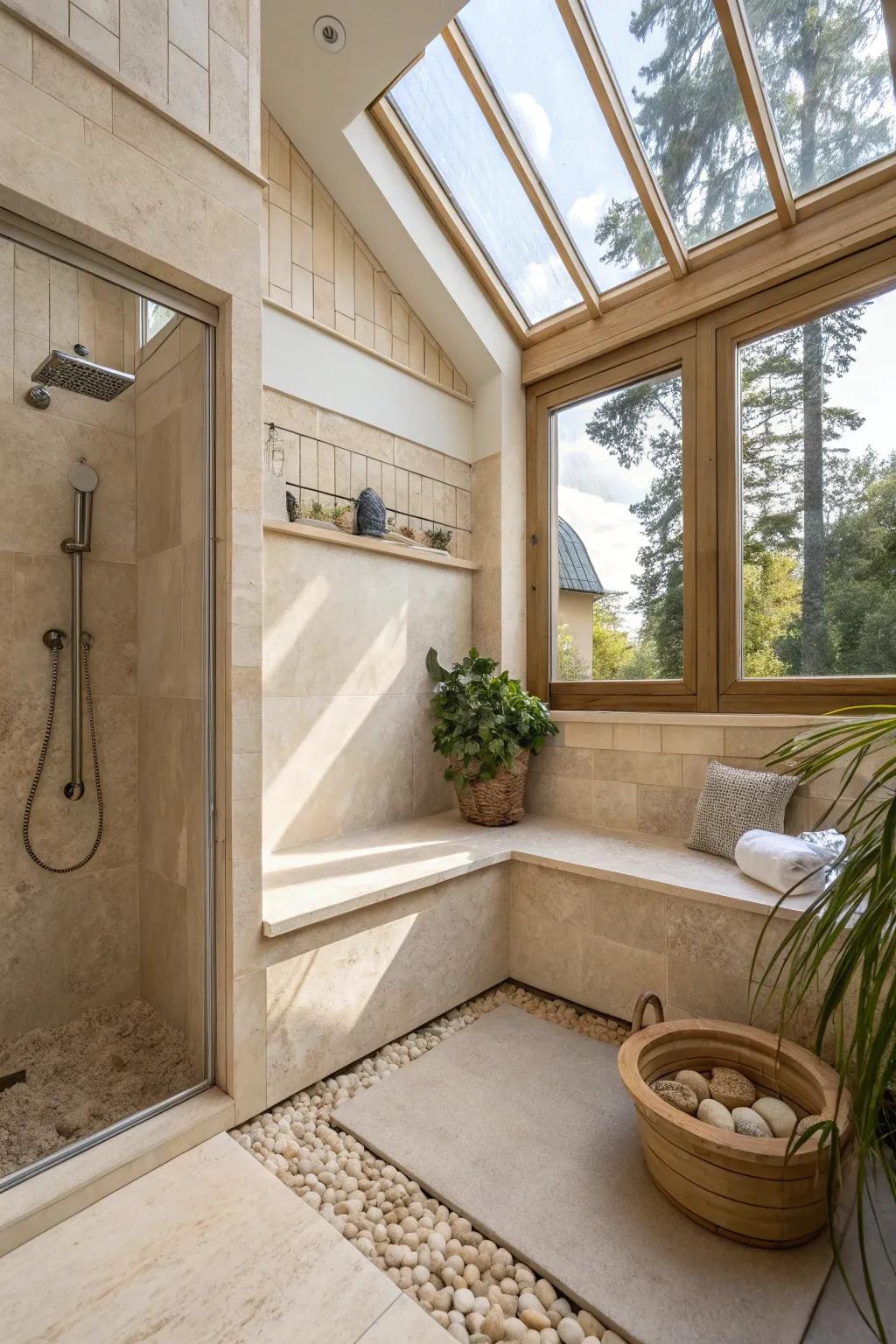 Let the beauty of natural light illuminate your shower, creating a refreshing and open environment.