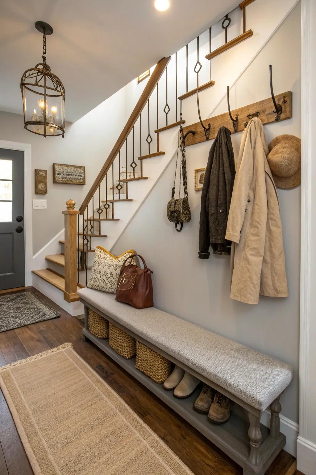 Add flair to functionality with creative coat hooks that stand out.