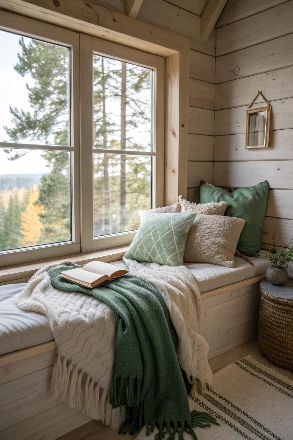 Escape into your favorite book in a sunlit reading nook. 📚☀️ #ReadingNook #CozyCorner #MountainRetreat