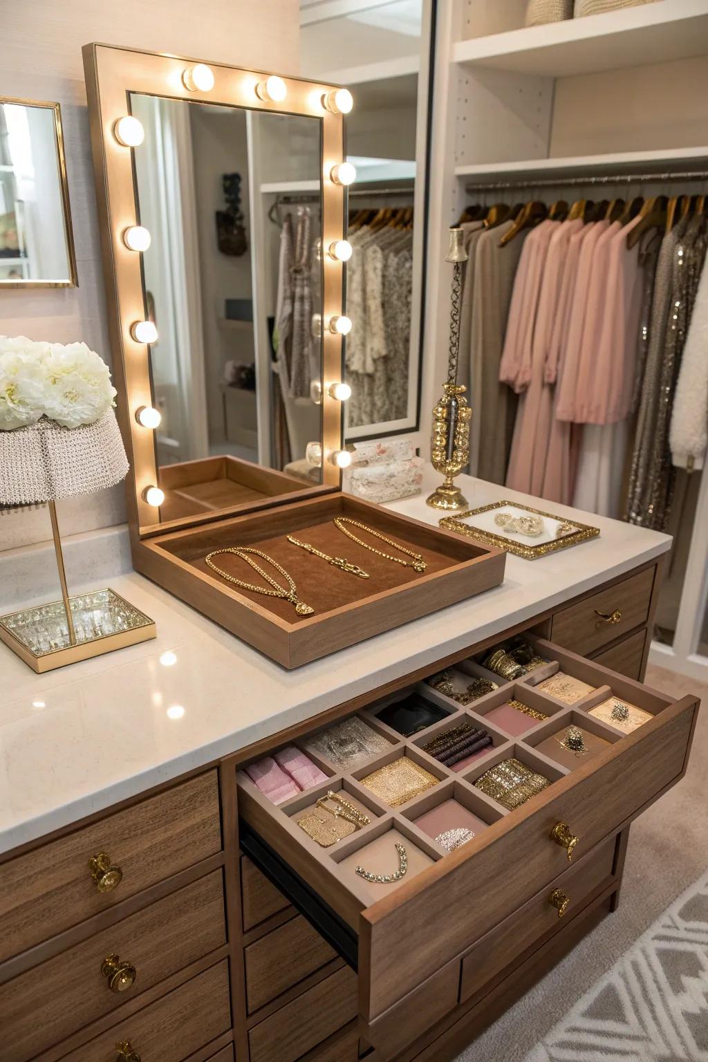Showcase your sparkle with a dedicated jewelry station.