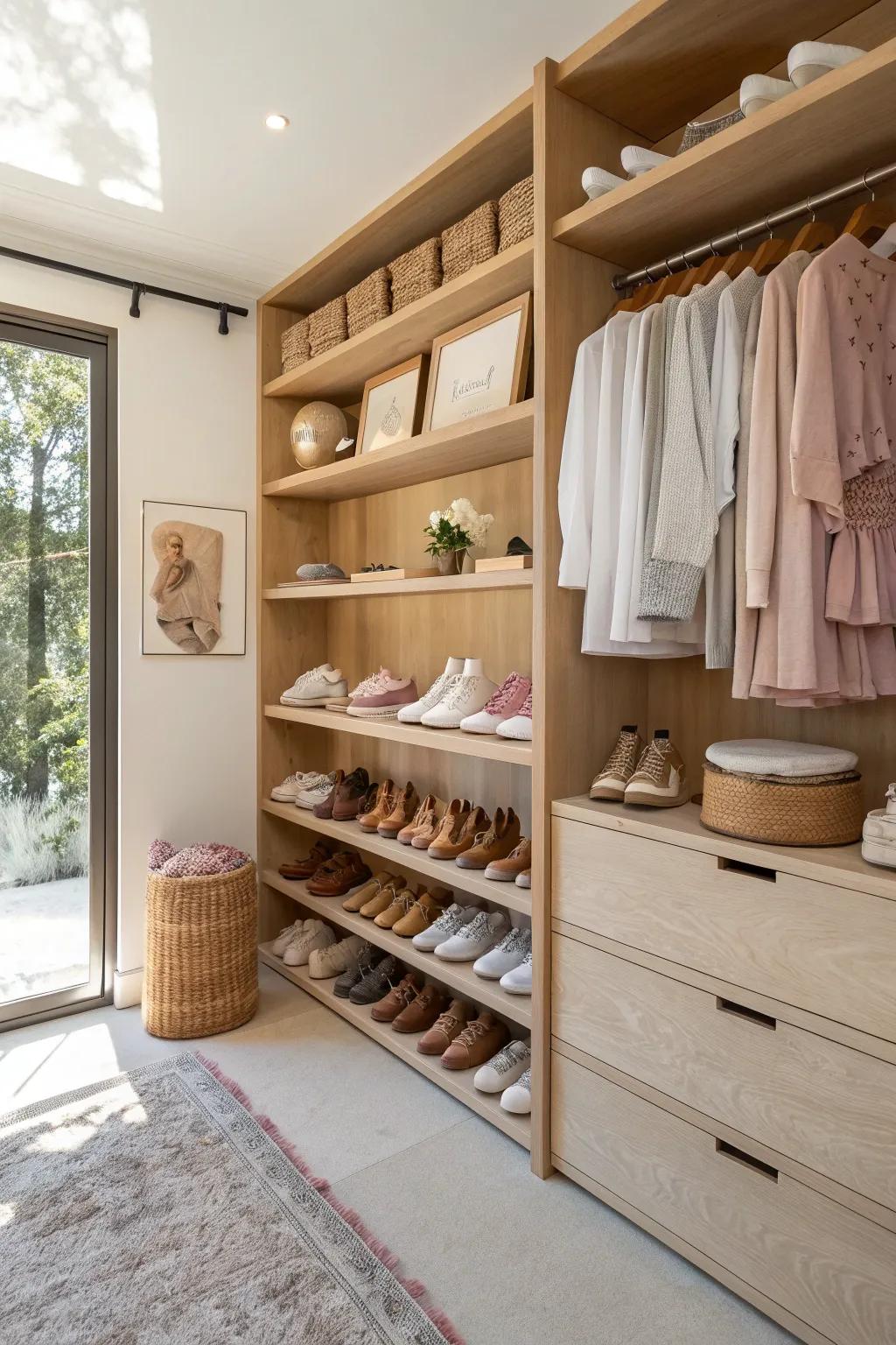 Elevate your shoe storage to an art form with a boutique-style display. 👠 #ShoeDisplay #ClosetIdeas