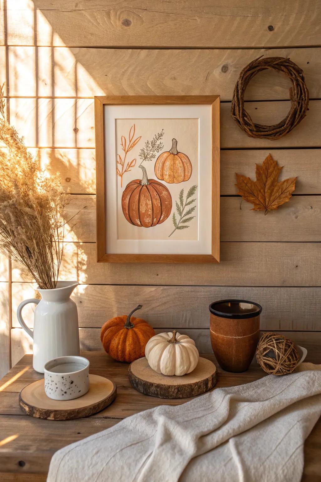 Embrace the cozy vibes of pumpkin spice season with creative wall art.