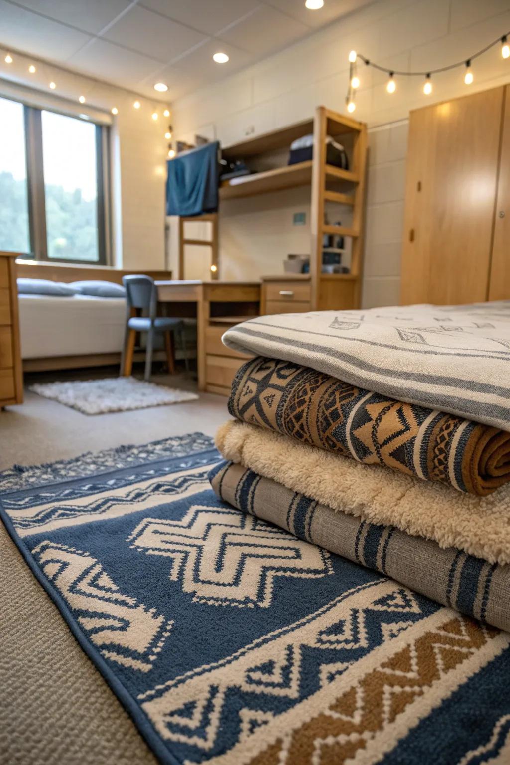 Warm up your dorm with soft textures that add comfort and style.