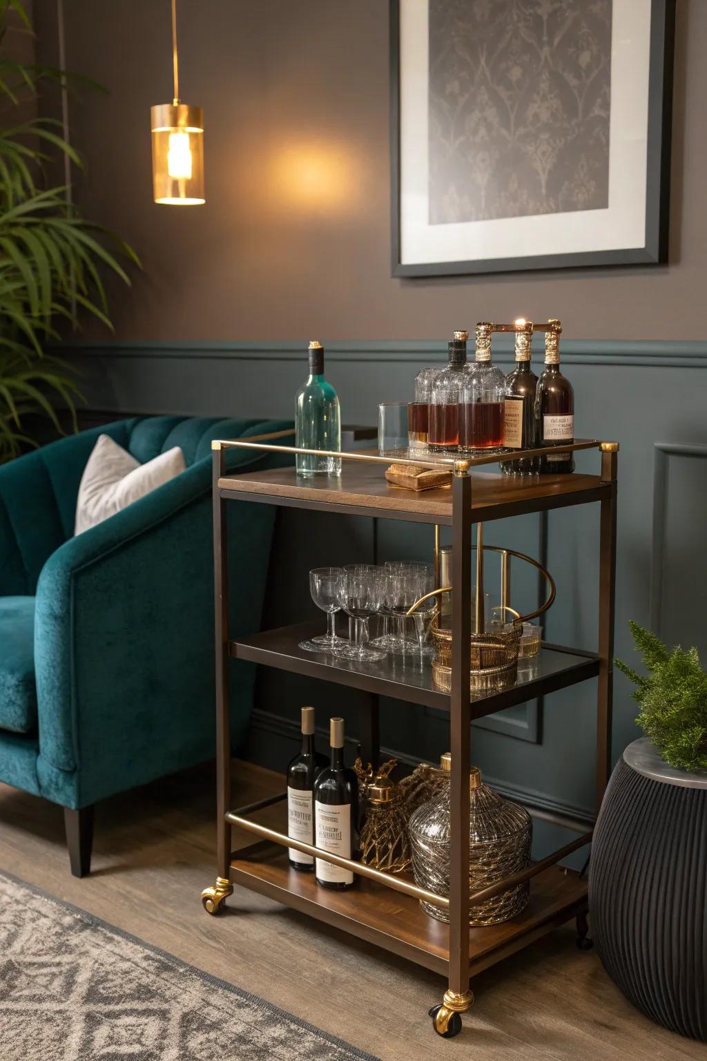Elevate your chill room with a bar cart that combines function and style. 🍹 #HomeBar #RelaxationStation