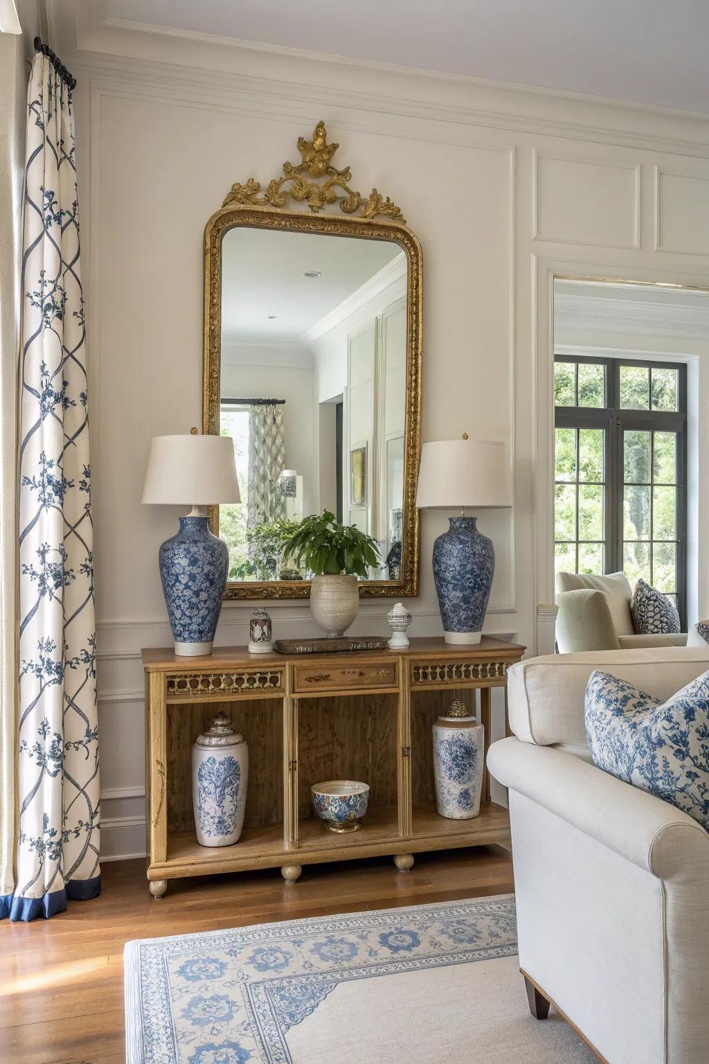 Chinoiserie mirrors enhance light and space with their ornate beauty.
