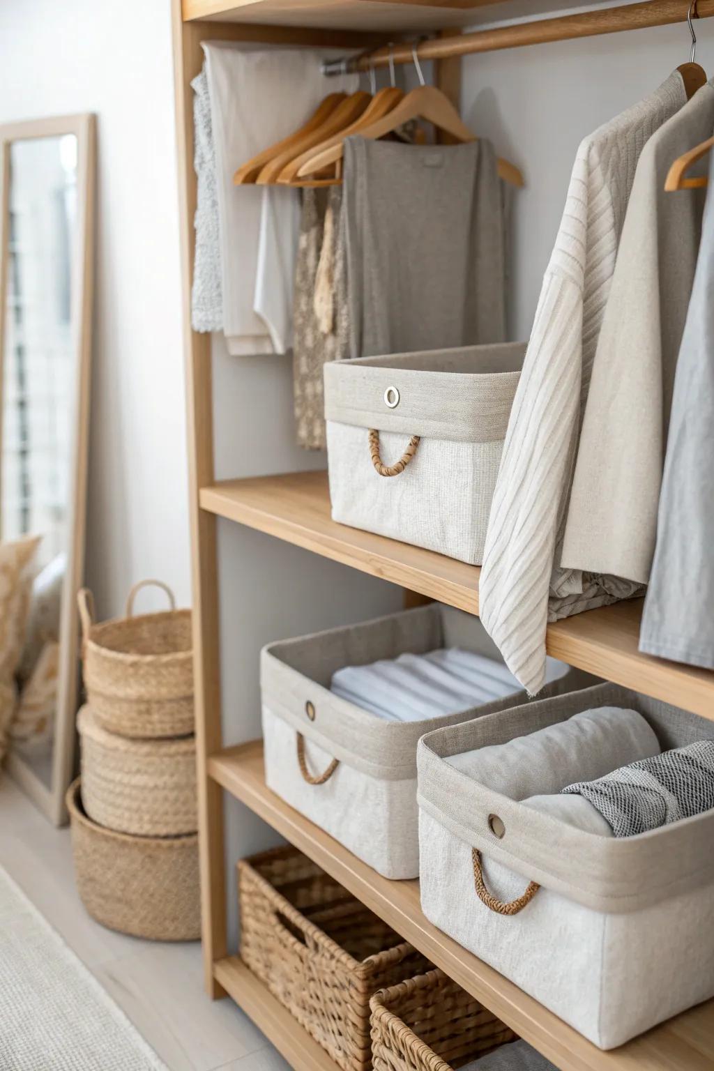 Keep clutter at bay with stylish fabric bins that organize your small essentials.