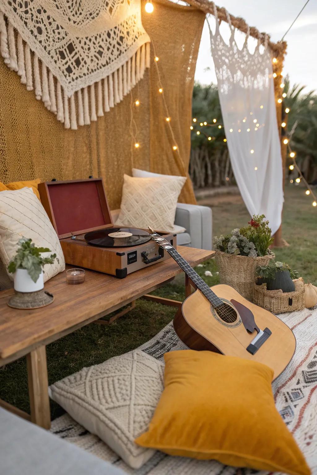 Feel the rhythm of love with music festival vibes, where live tunes and boho chic decor set the stage. #FestivalVibes #BohoChic