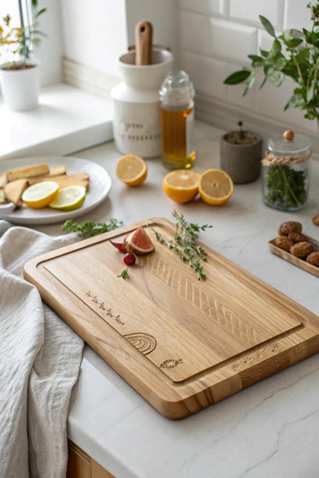 Prevent kitchen messes with a cutting board designed with a handy juice groove.
