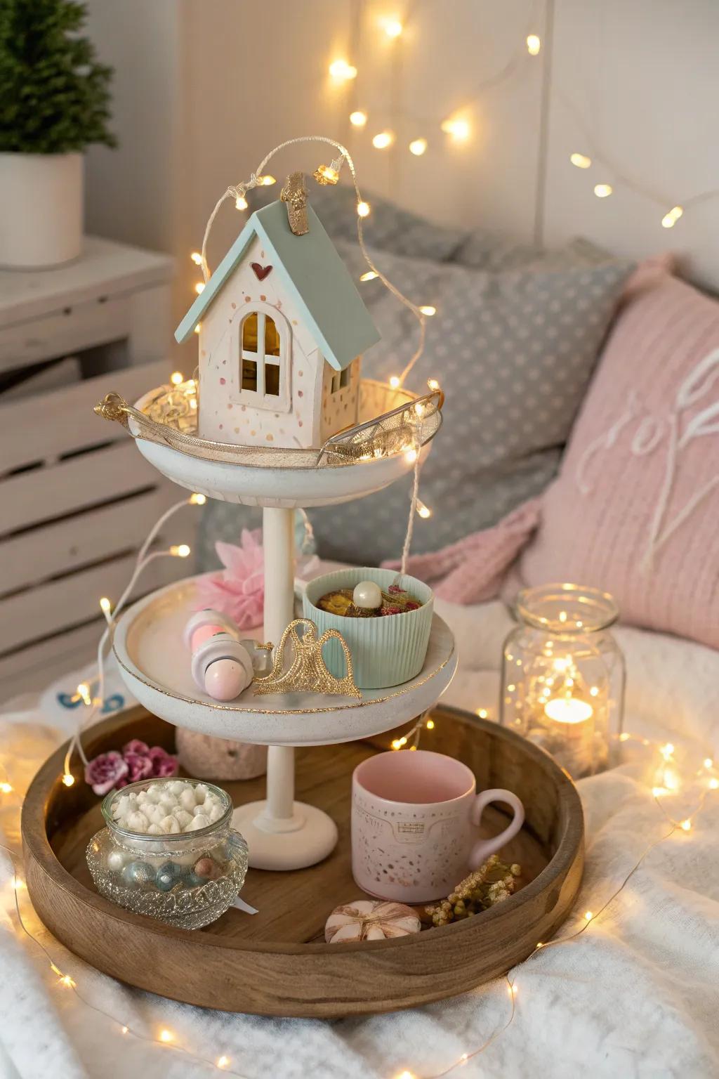 Add a dash of magic with whimsical fairy lights on your tiered tray. ✨🏠 #FairyTaleDecor #MagicalTouch