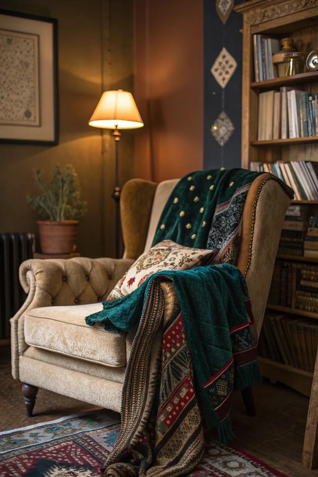 Invite comfort with mixed textiles that add warmth and depth.
