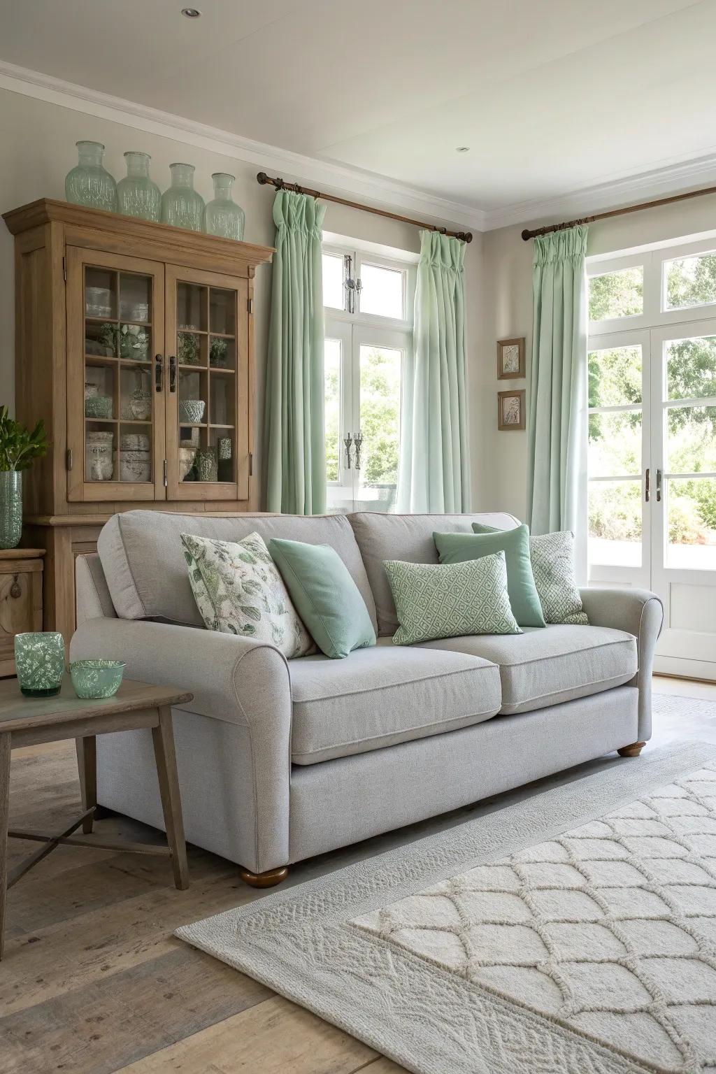Refresh your space with the vibrant blend of light green and gray.