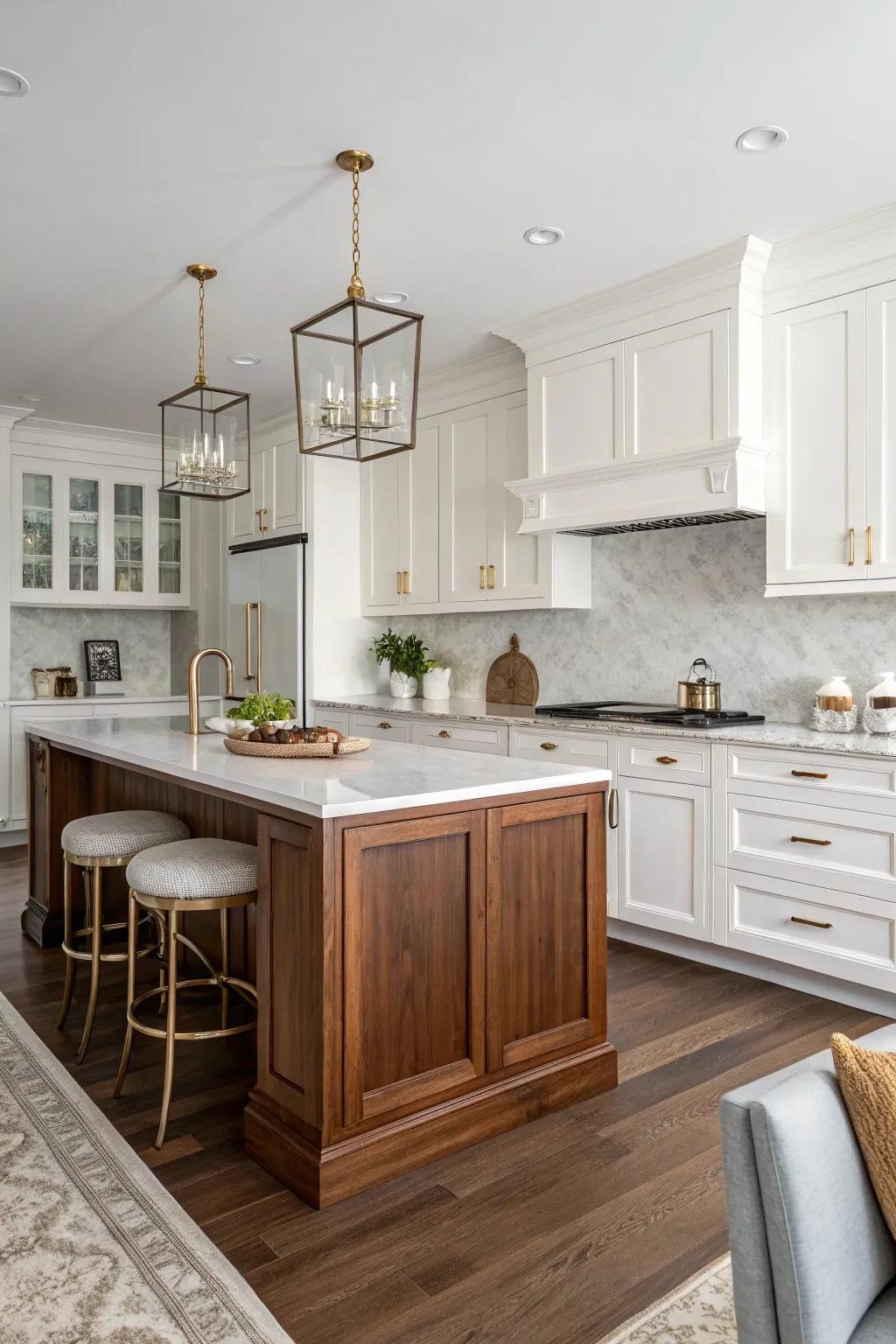 Sophistication meets warmth with walnut wood accents.