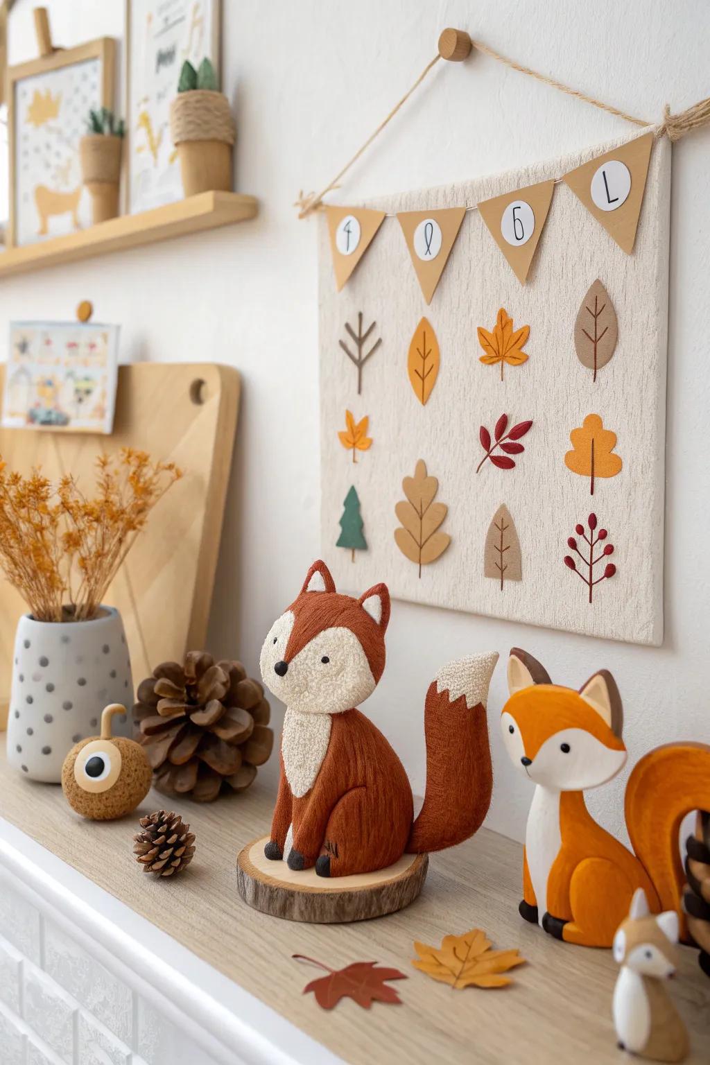 Add whimsy and life with woodland creatures like squirrels and foxes.