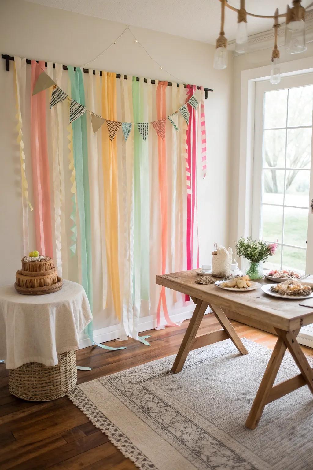 Add a splash of color with a DIY streamer backdrop that sets the stage for fun and photos.