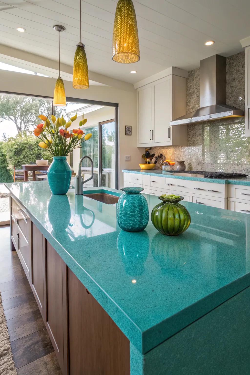 Solid color quartz countertops fit perfectly in modern minimalist kitchens.