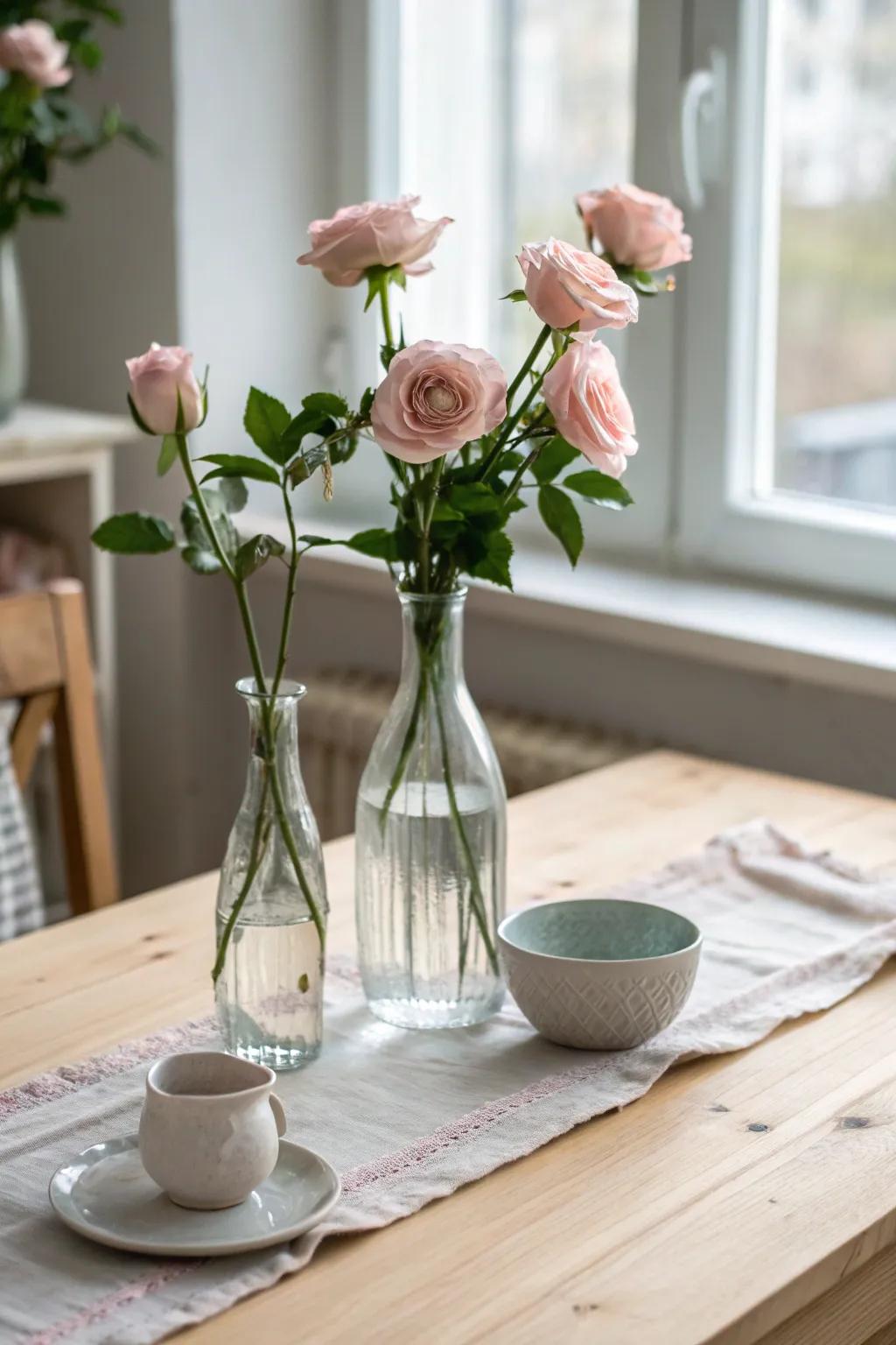 Let the natural beauty of roses shine with minimalist glass vases.