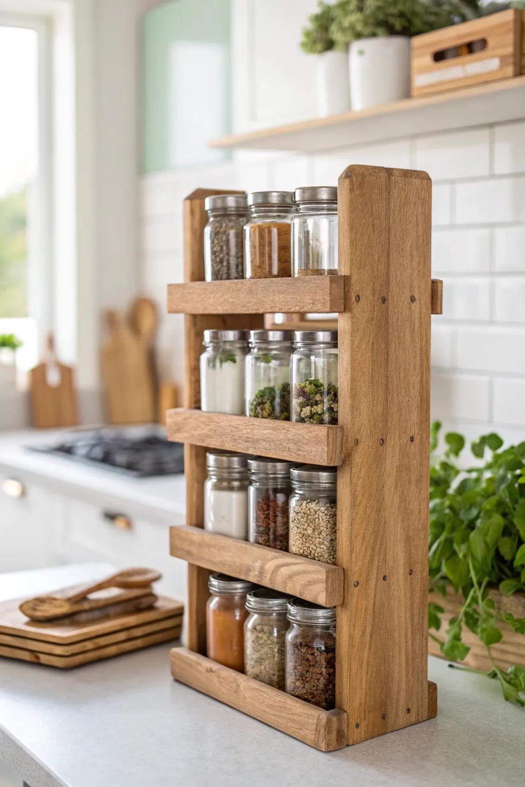 Bring rustic elegance to your kitchen with reclaimed wood spice racks.