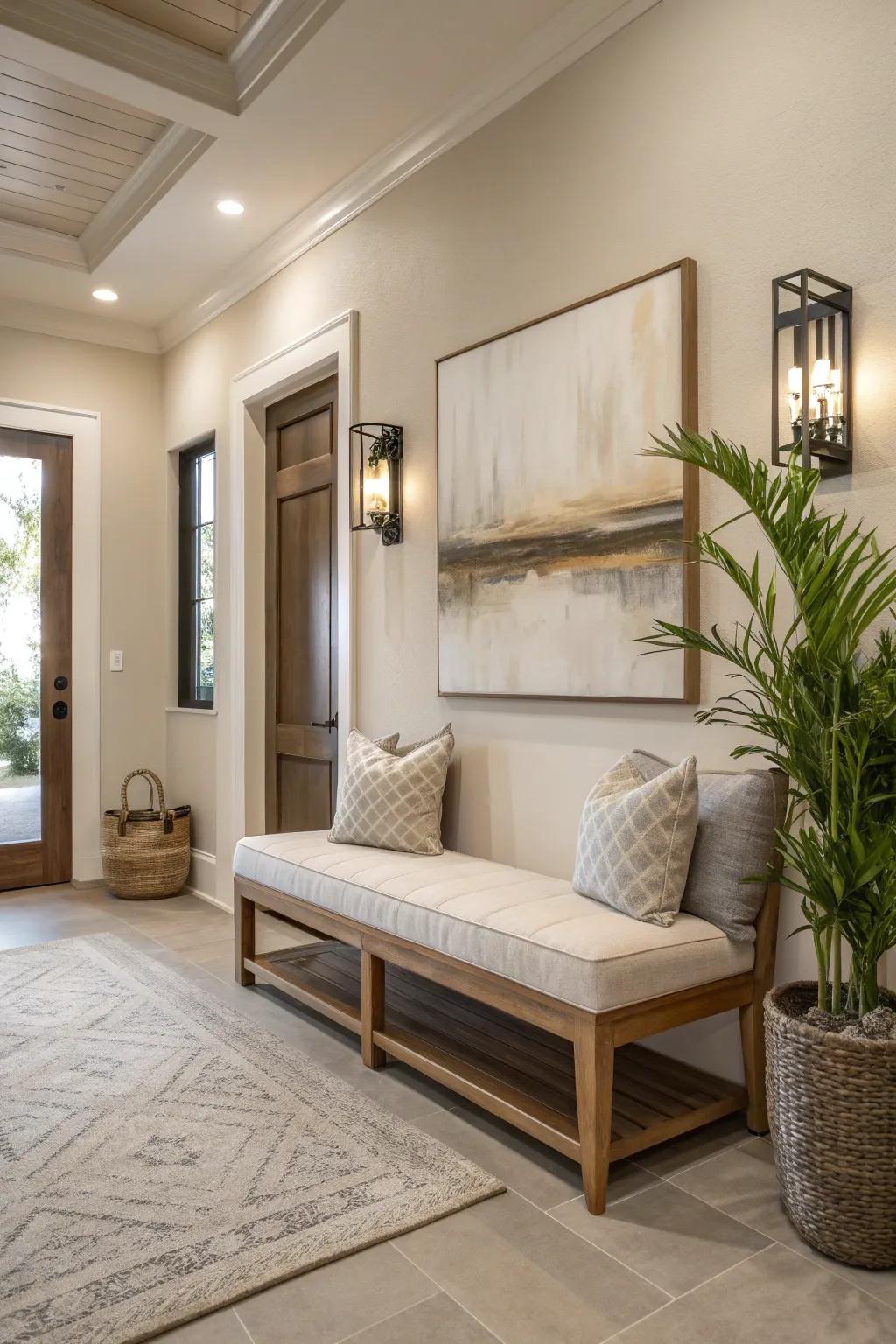 Add understated elegance with a minimalist bench in your entryway.