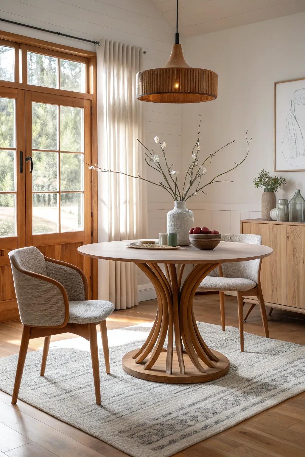 Architectural elements in table bases bring a sense of structure and sophistication.
