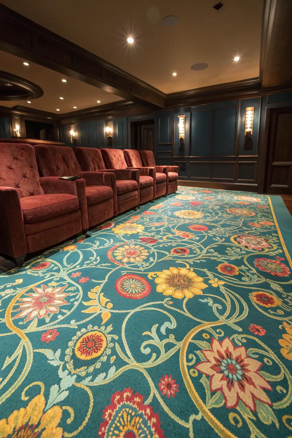 Transform your theater into a luxurious retreat with carpets that speak elegance.