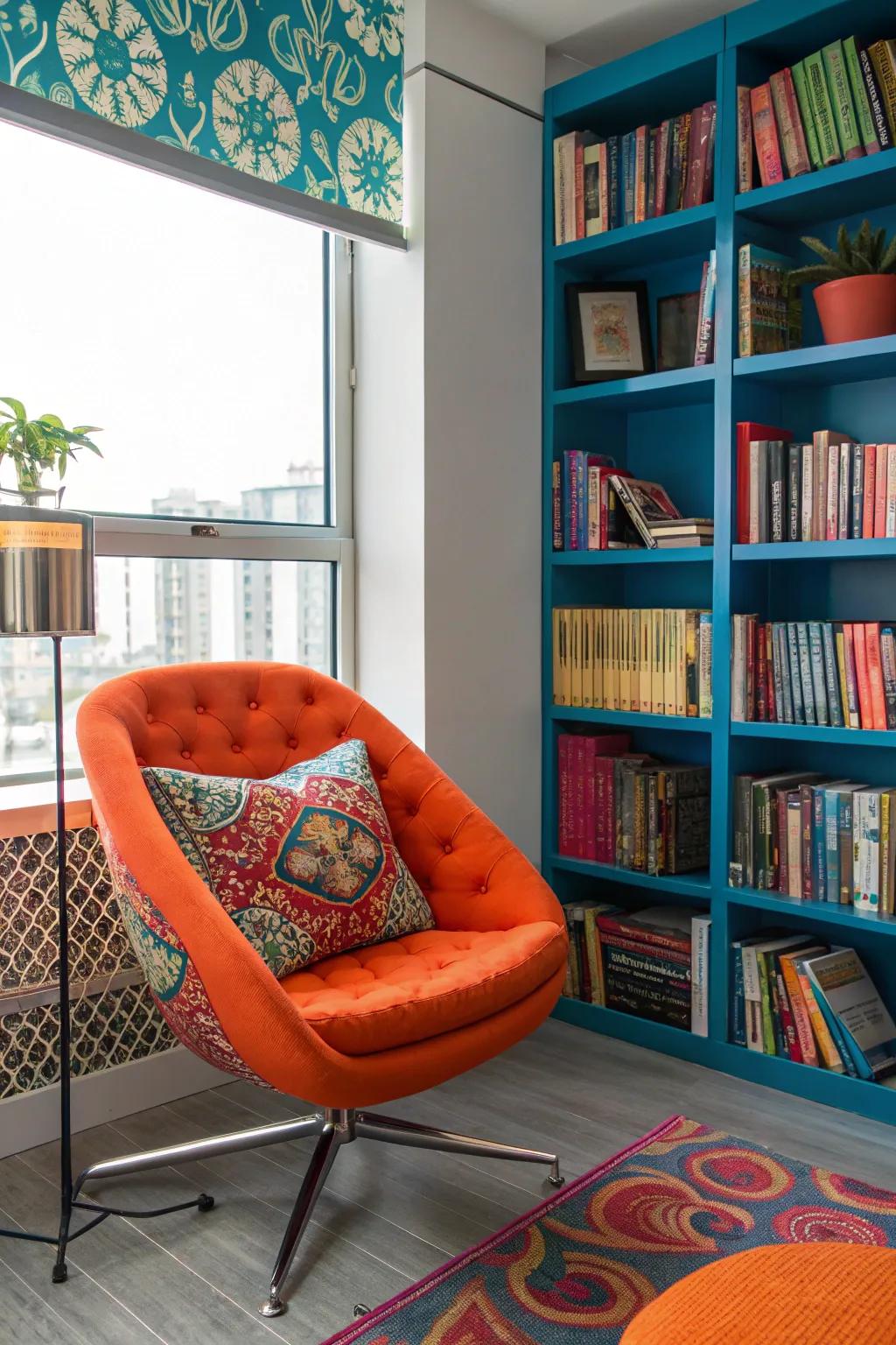 Escape into a literary haven with a cozy book nook that invites relaxation.