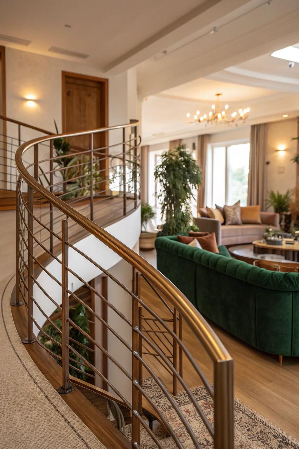 Enhance your loft with curved railings that add elegance and flow. 🌿 #CurvedDesign #HomeElegance