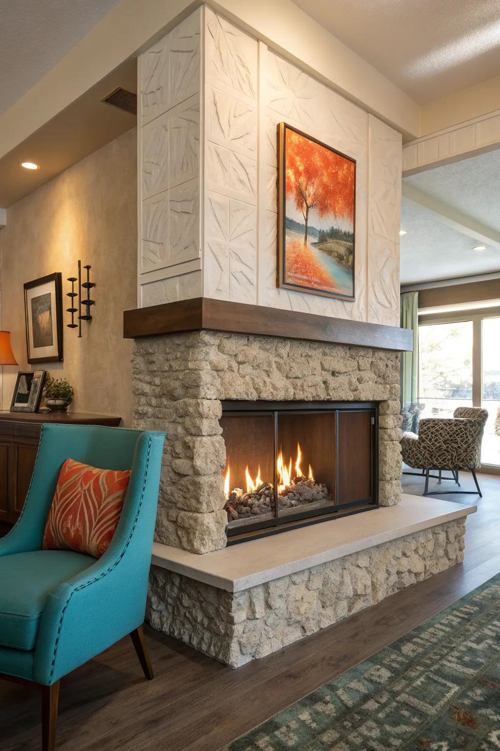 Add tactile interest to your hearth with textured finishes that invite touch.