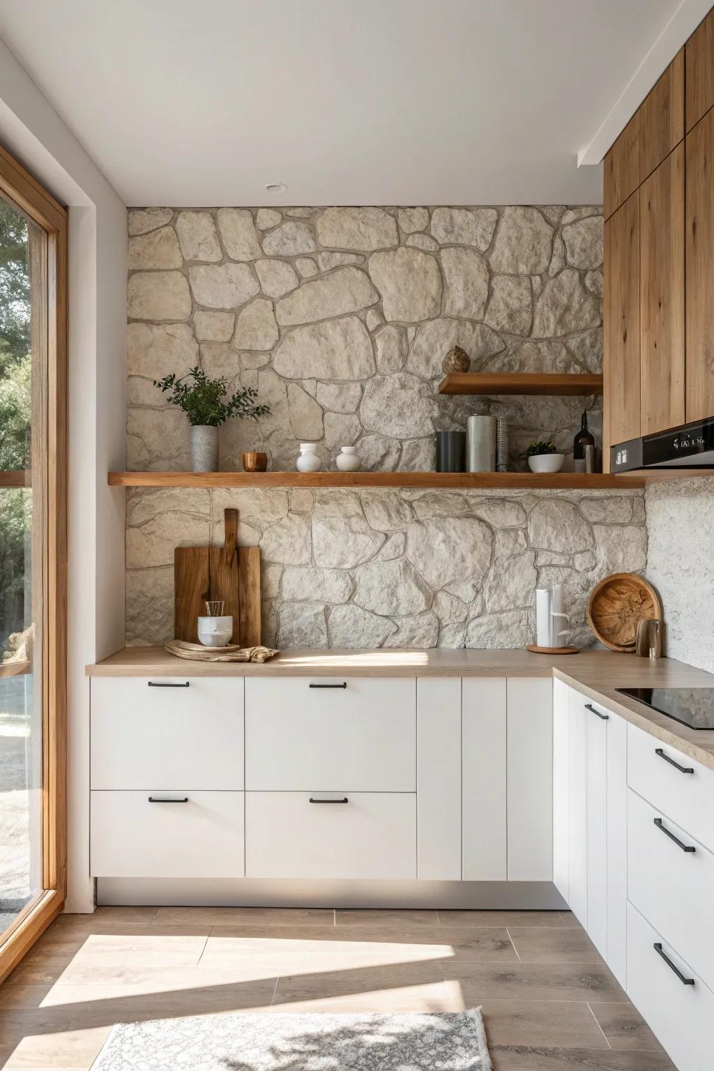 Enhance your kitchen with a textured stone backsplash. #StoneDesign #KitchenTextures