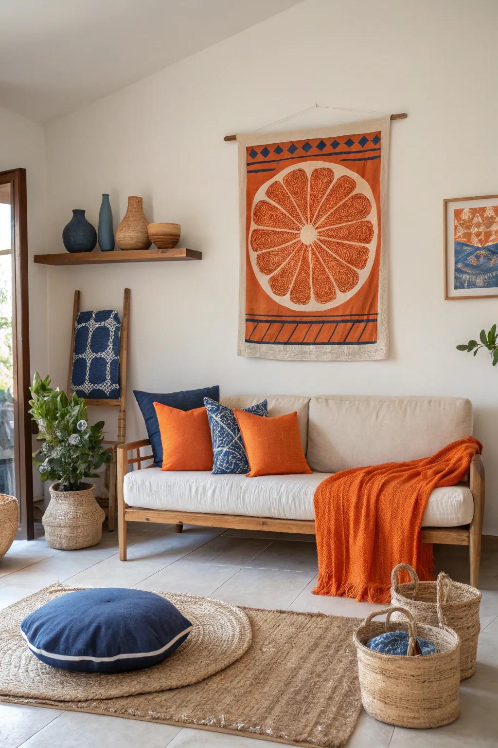 Let statement artwork anchor your living room with a bold splash of color.