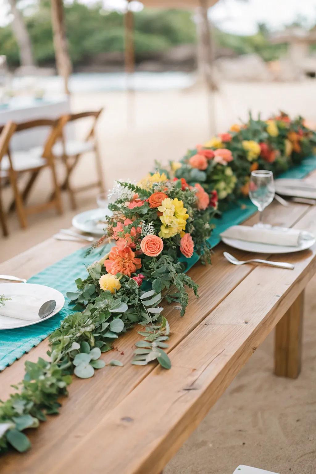 Floral garlands add a seamless elegance to your wedding table decor.