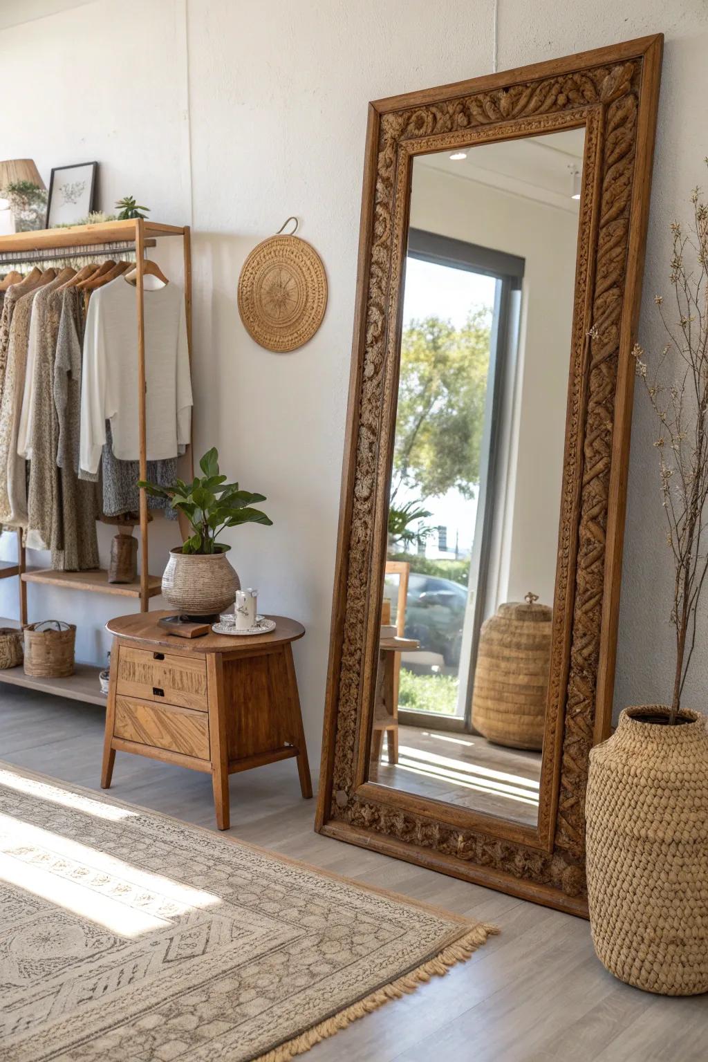 Add depth and elegance to your space with beautifully framed thrifted mirrors.